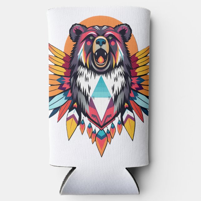 Rafraîchisseur Pour Canette Slim Ours décoré autochtone (Recto)