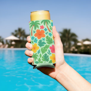 Rafraîchisseur Pour Canette Slim Paradis tropical - Palm Feuilles & Hibiscus Motif