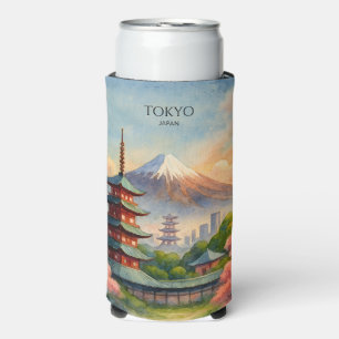 Rafraîchisseur Pour Canette Slim Paysage urbain de Tokyo Japon aquarelle souvenir