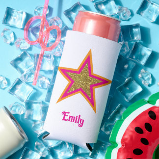 Rafraîchisseur Pour Canette Slim Personalized name elegant gold &pink star 