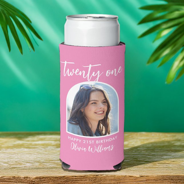 Rafraîchisseur Pour Canette Slim Photo moderne rose élégante 21e anniversaire (Créateur téléchargé)