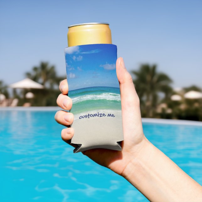 Rafraîchisseur Pour Canette Slim Photographie de plage Blue Sky Ocean Waves Custom (Piscine in situ)