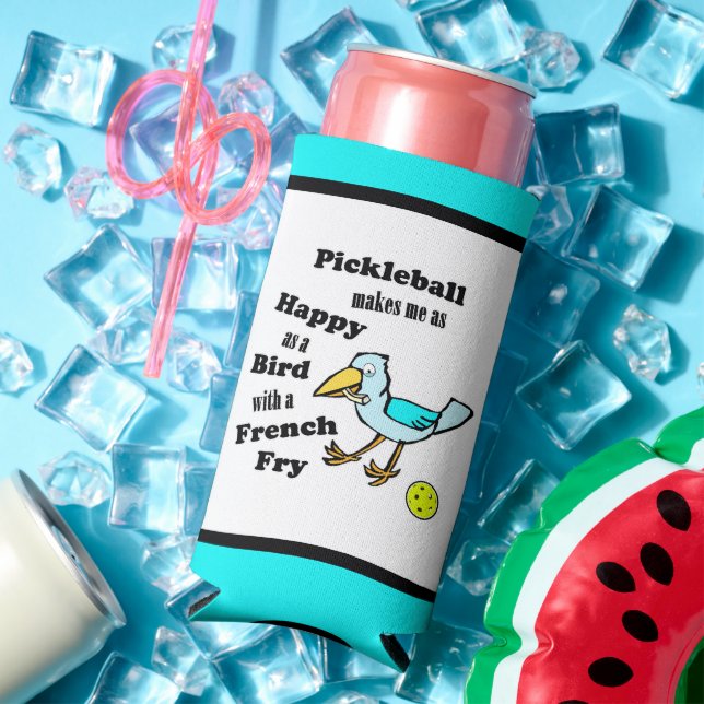 Rafraîchisseur Pour Canette Slim Pickleball - Aussi Heureux Qu'Un Oiseau Avec Une F (Été in situ)