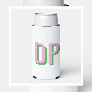 Rafraîchisseur Pour Canette Slim Pink clair + Monogramme vert