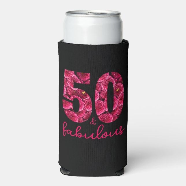 Rafraîchisseur Pour Canette Slim Pink Floral 50 et Fabulous 50th Birthday Party (Seltzer Recto)