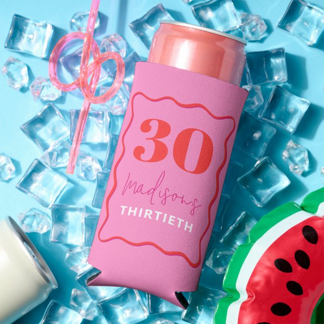 Rafraîchisseur Pour Canette Slim Pink Wavy 30e fête d'anniversaire (Été in situ)