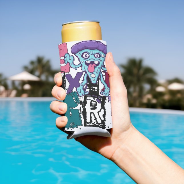 Rafraîchisseur Pour Canette Slim Pixel art et monstre bleu (Piscine in situ)