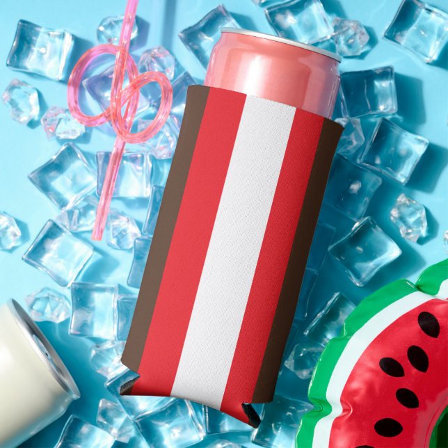 Rafraîchisseur Pour Canette Slim rayures Brown, rouges et blanches (Été in situ)