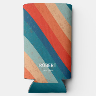 Rafraîchisseur Pour Canette Slim Rayures Rétro Script Minimaliste Vintage 70s Nom