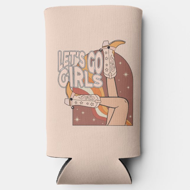 Rafraîchisseur Pour Canette Slim Retro Pastel Rodéo Rose Mariée de Bachelorette (Recto)