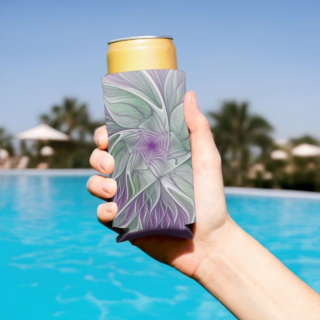 Rafraîchisseur Pour Canette Slim Rêve de fleurs, Abstrait violet vert Fractal Art (Piscine in situ)