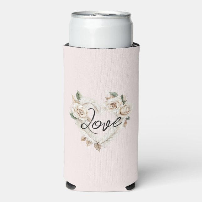Rafraîchisseur Pour Canette Slim Romantic Blush Roses Feathers Heart Love (Seltzer Recto)