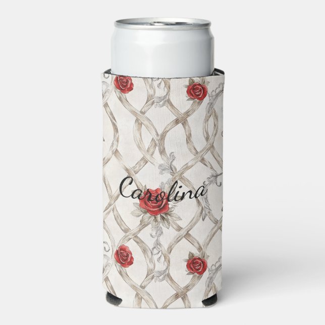 Rafraîchisseur Pour Canette Slim Romantic Red Roses Floral (Seltzer Recto)