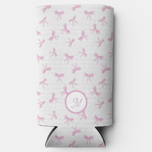 Rafraîchisseur Pour Canette Slim Ruban aquarelle rose Coquette frangée monogrammé