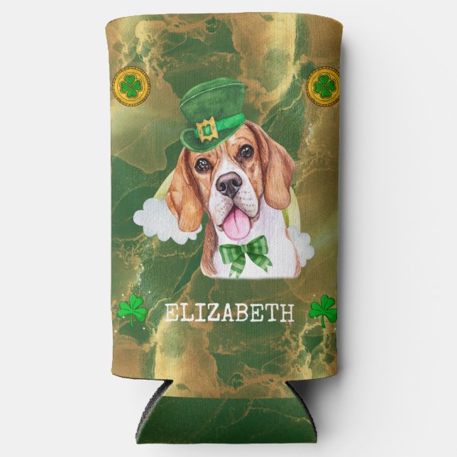 Rafraîchisseur Pour Canette Slim Saint-Patrick Or personnalisé Beagle (Recto)