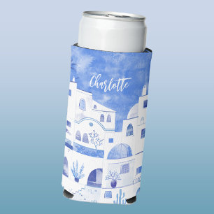 Rafraîchisseur Pour Canette Slim Santorin Grèce Aquarelle personnalisée