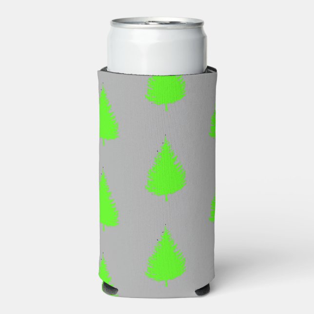 Rafraîchisseur Pour Canette Slim Silhouette d'arbre vert sur gris (Seltzer Recto)