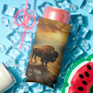 Rafraîchisseur Pour Canette Slim Silhouette du coucher de soleil de bison de buffle