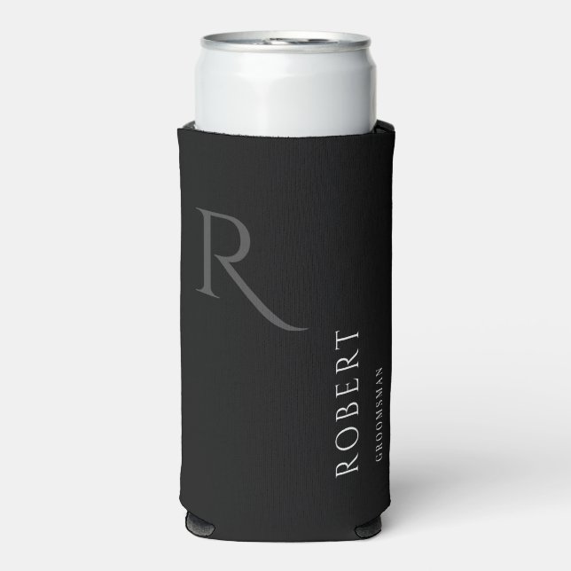 Rafraîchisseur Pour Canette Slim Simple Groomsman Monogram Nom Mariage (Seltzer Recto)