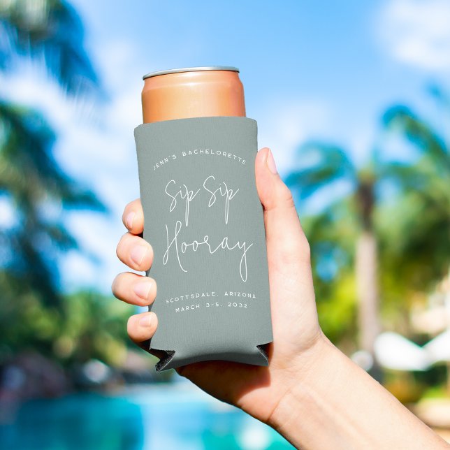 Rafraîchisseur Pour Canette Slim Sip Sip Hooray Personnalisé Bachelorette Party (Créateur téléchargé)
