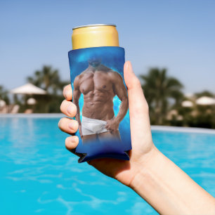 Rafraîchisseur Pour Canette Slim SlipperyJoe homme musclé barbu torse nu sixpaquets