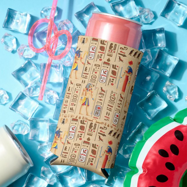 Rafraîchisseur Pour Canette Slim Style mariage Or égyptien Hiéroglyphes divinités (Été in situ)