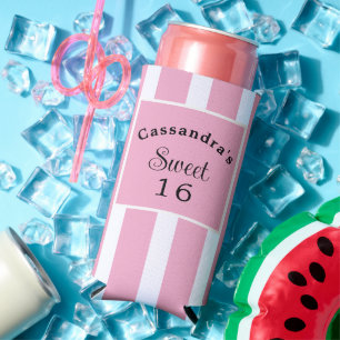Rafraîchisseur Pour Canette Slim Sweet sixteen rose en bande classique