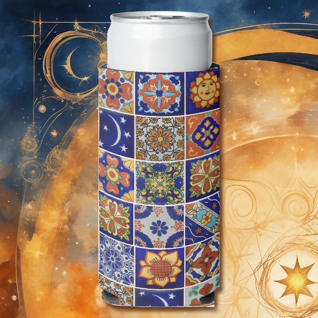 Rafraîchisseur Pour Canette Slim Talavera Tile Personnaliser Texte Style Sud-Ouest (Créateur téléchargé)