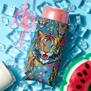 Rafraîchisseur Pour Canette Slim Tête de tigre couleurs arc-en-ciel peinture taches
