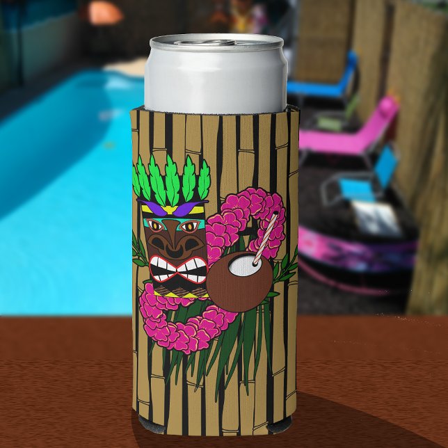 Rafraîchisseur Pour Canette Slim Thème de fête d'anniversaire de Luau personnalisé (Créateur téléchargé)