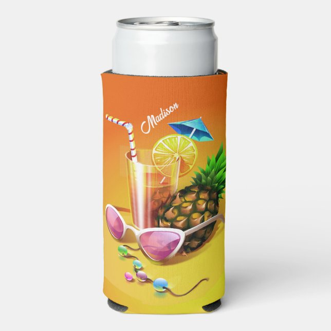 Rafraîchisseur Pour Canette Slim Tropical Drink nom personnalisé (Seltzer Verso)
