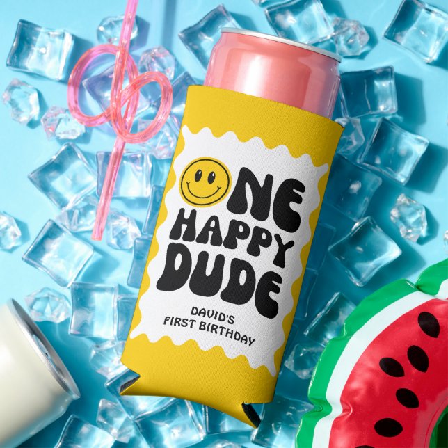 Rafraîchisseur Pour Canette Slim Un joyeux Mec Wavy Riggly Premier anniversaire (Été in situ)