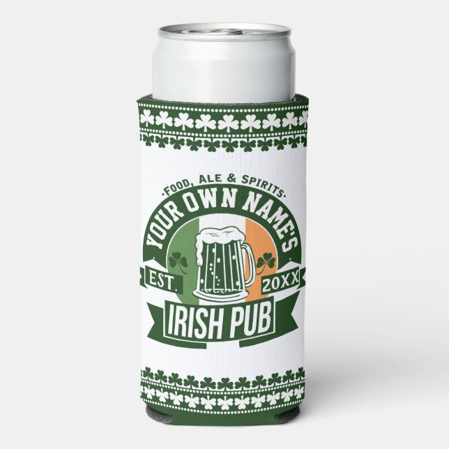 Rafraîchisseur Pour Canette Slim Votre nom Irish Pub | Barre irlandaise Monogram (Seltzer Verso)