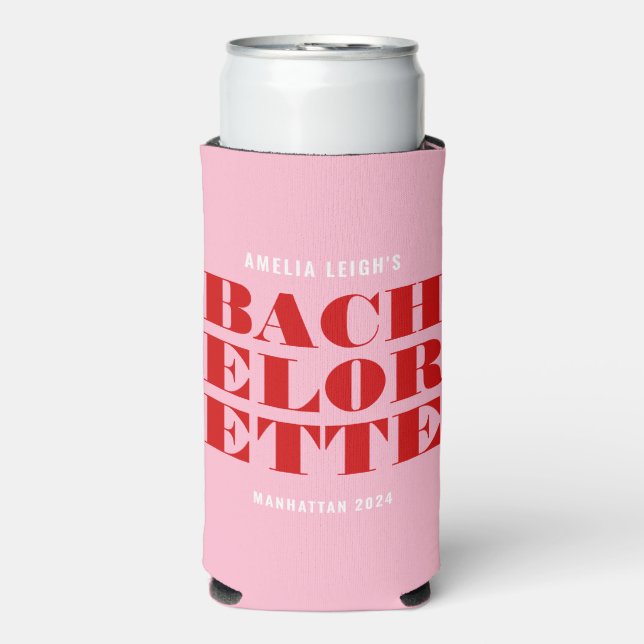 Rafraîchisseur Pour Canette Slim Week-end de célibataire rose et rouge gras (Seltzer Recto)