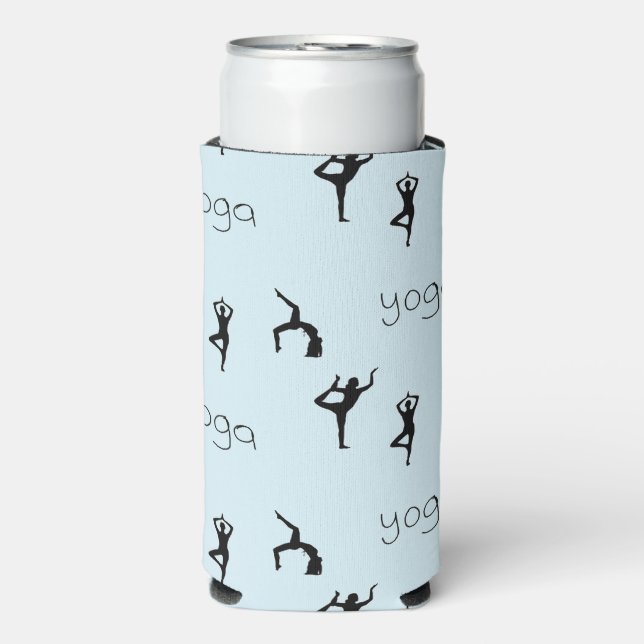 Rafraîchisseur Pour Canette Slim Yoga pose et texte motif sur bleu (Seltzer Recto)