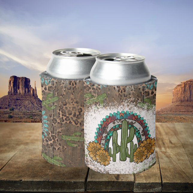 Rafraîchisseur Pour Canette Southwest Cactus Leopard Sunflowers sublimation (Créateur téléchargé)