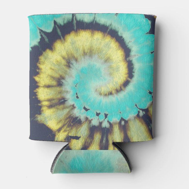 Rafraîchisseur Pour Canette Spirale turquoise : Grunge Hippie Texture. (Devant)