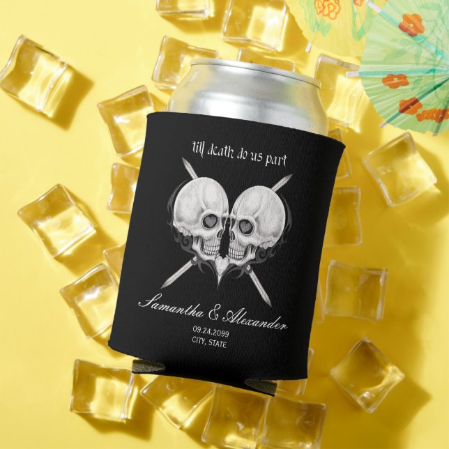 Rafraîchisseur Pour Canette Squelette gothique noir Mariage de coeur crâne (Été in situ)