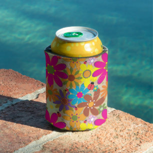 Rafraîchisseur Pour Canette Super les années 70 Hippie Floral Retro Puissance