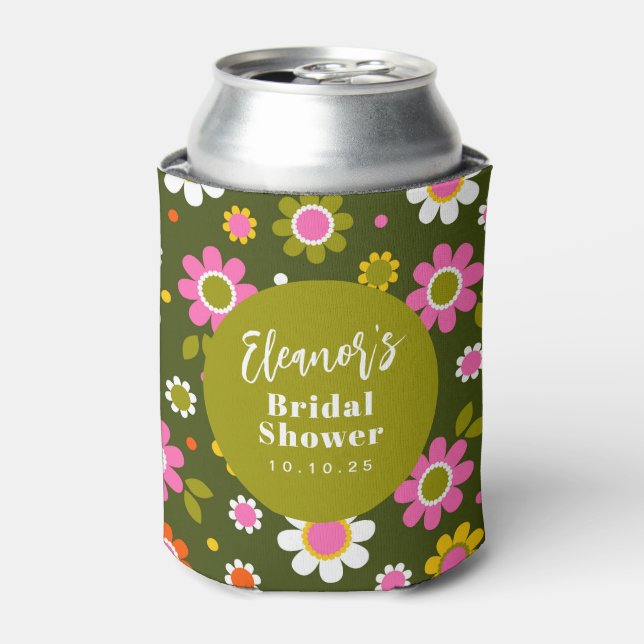 Rafraîchisseur Pour Canette Super Retro 60s Fleurs Olive Green Fête des mariée (Can devant)