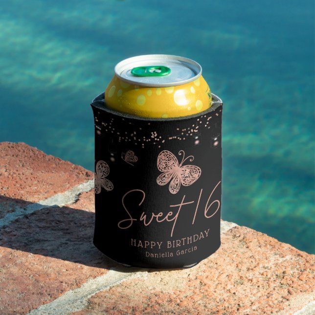 Rafraîchisseur Pour Canette Sweet 16 Rose Gold Butterfly Chic Moderne Annivers (Piscine in situ)