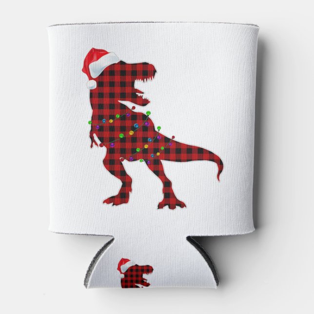 Rafraîchisseur Pour Canette T Rex Red Plaid Buffalo Dinosaur Pajamas de Noël (Devant)