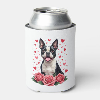 Rafraîchisseur Pour Canette T-shirt Boston Terrier avec Cœurs de Roses Rouges