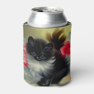 Rafraîchisseur Pour Canette Tableau vintage de chaton noir et blanc