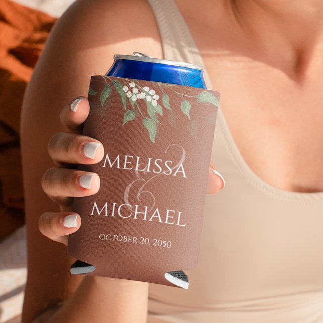 Rafraîchisseur Pour Canette Terracotta Verdure Script Mariage personnalisé (Terracotta floral greenery wedding can cooler. )