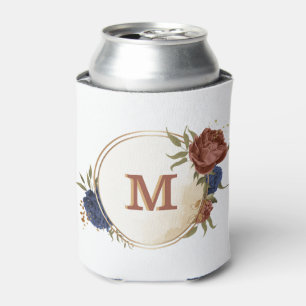 Rafraîchisseur Pour Canette terre cuite bleu marine floral vert monogramme