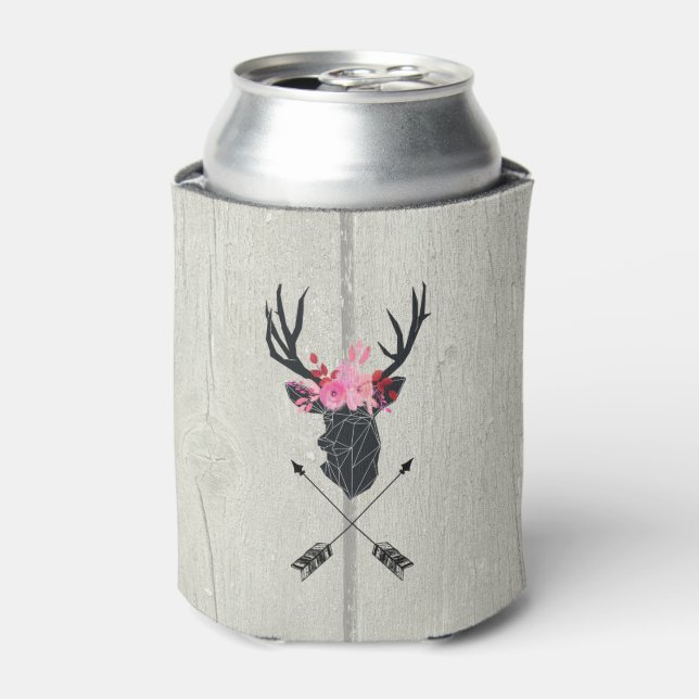 Rafraîchisseur Pour Canette Tête de cerf géométrique avec couronne florale sur (Can devant)