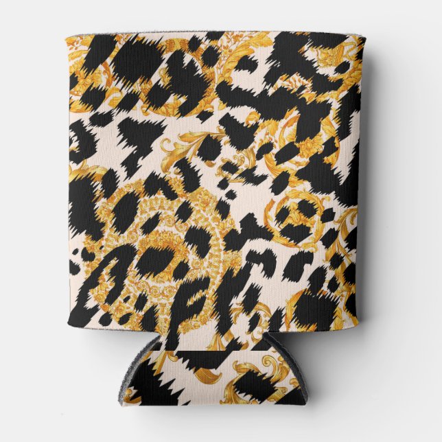 Rafraîchisseur Pour Canette Texture léopard : motif baroque or. (Devant)
