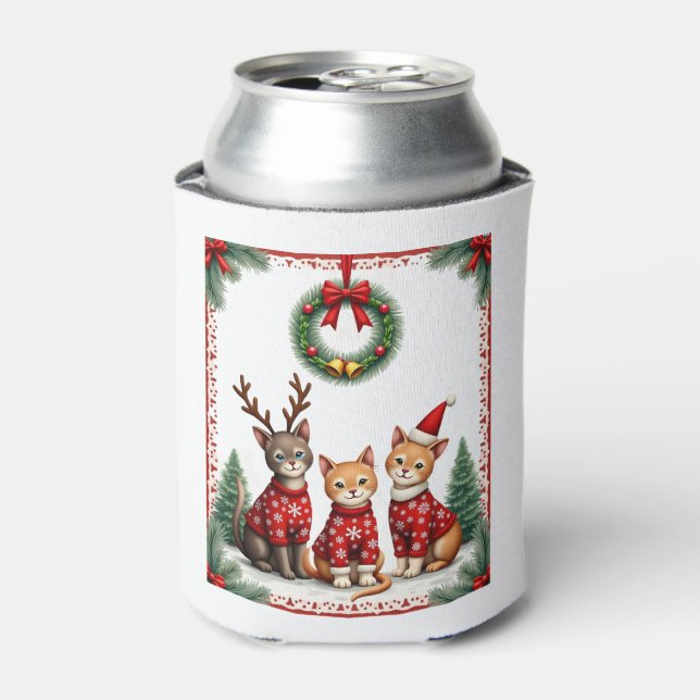 Rafraîchisseur Pour Canette Three Cat Funny Christmas Cat Ugly Xmas Sweater Me (Can devant)