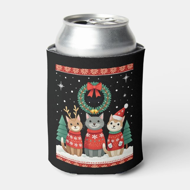 Rafraîchisseur Pour Canette Three Cat Funny Christmas Cat Ugly Xmas Sweater Me (Can devant)